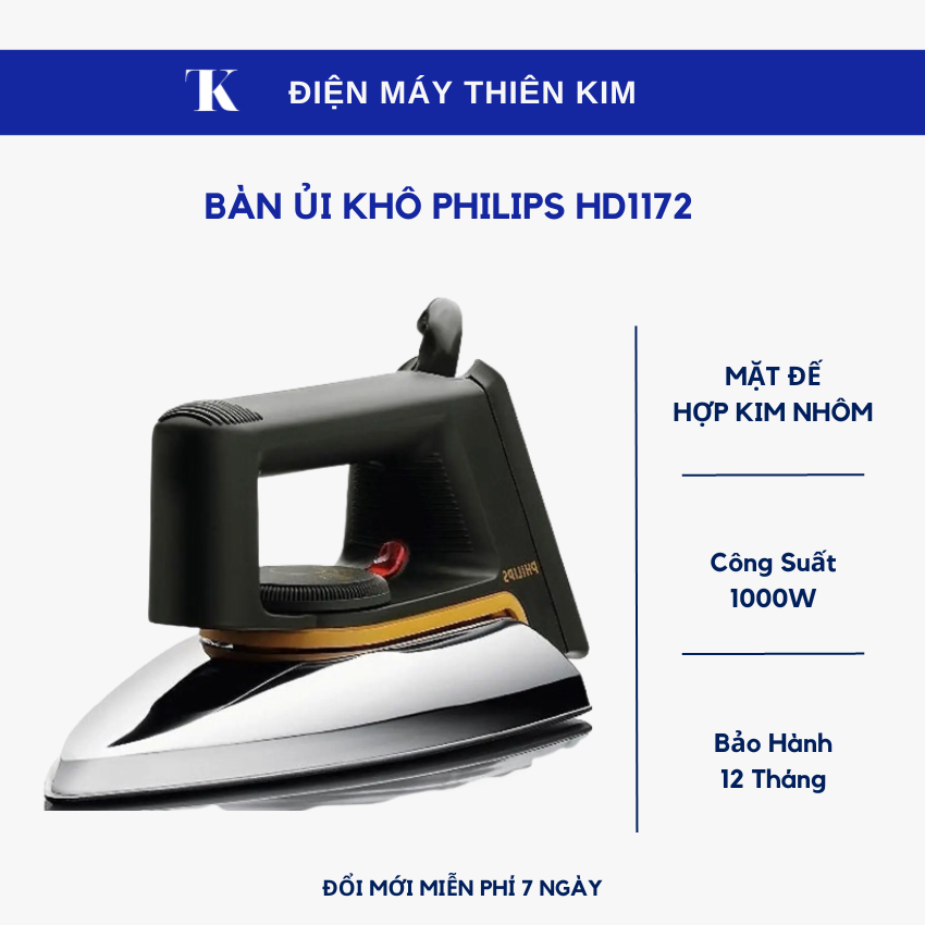 Bàn ủi khô Philips HD1172 1100W - Bảo Hành 24 Tháng Toàn Quốc