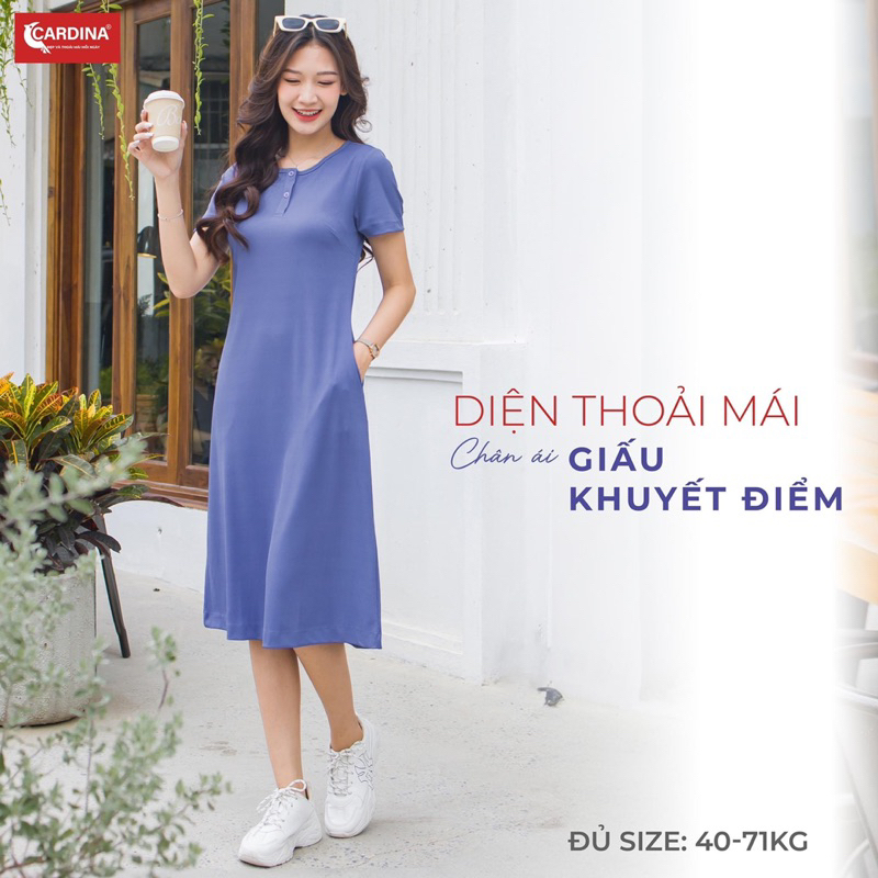 Đầm Nữ 𝐂𝐀𝐑𝐃𝐈𝐍𝐀 Chất Vải Tăm lạnh Co giãn Cổ trụ tay cộc Mã 3VAL01