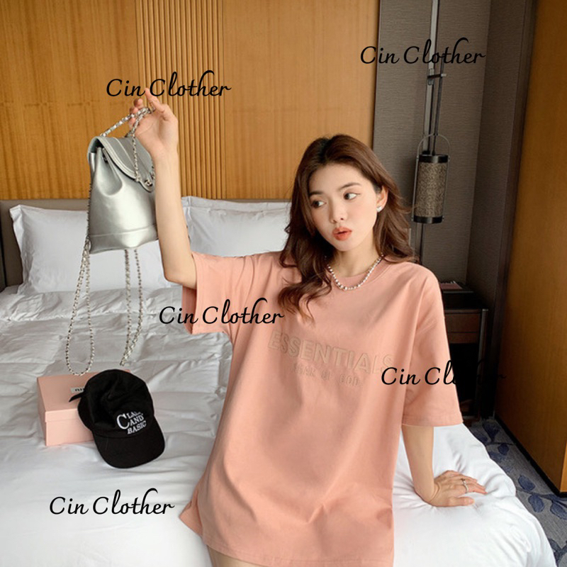Áo Phông Essentials Hồng Cam Chữ Cao Su Hàng Quảng Châu Cao Cấp
