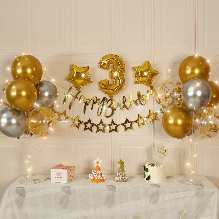 Set trang Trí Sinh Nhật Đơn Giản Giá Rẻ Kèm 2 Trụ Bóng 7 Nhánh Giả Bóng Bay Tặng Kèm Đèn Led Băng Dính Dán Bóng CB40