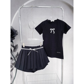 Sét Xếp Ly Đen Áo Crop Thêu