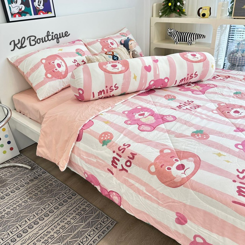 Bộ 5 món chăn ga gối Cotton Đũi chăn chần bông Xơ Đậu Nành nhiều màu