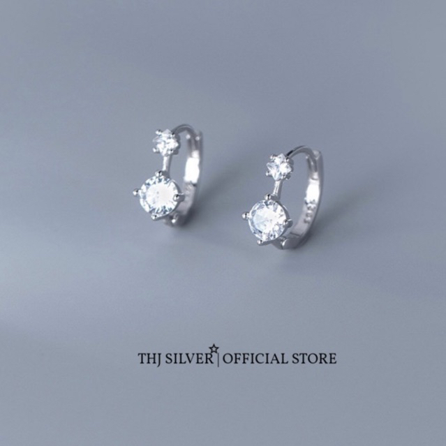 Bông tai nữ THJ- Bông tai bấm tròn đá sáng đẹp cá tính chuẩn bạc ta - THJ SILVER