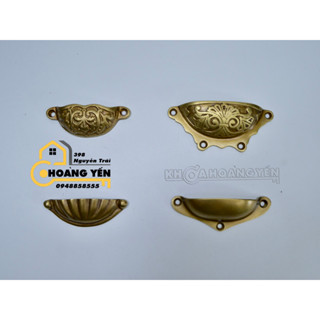 Tay Nắm Ngăn Kéo Tủ Bằng Đồng Thau Nguyên Chất Tân Cổ Điển, Núm Tủ Sò Dương Hoa Văn Bằng Đồng