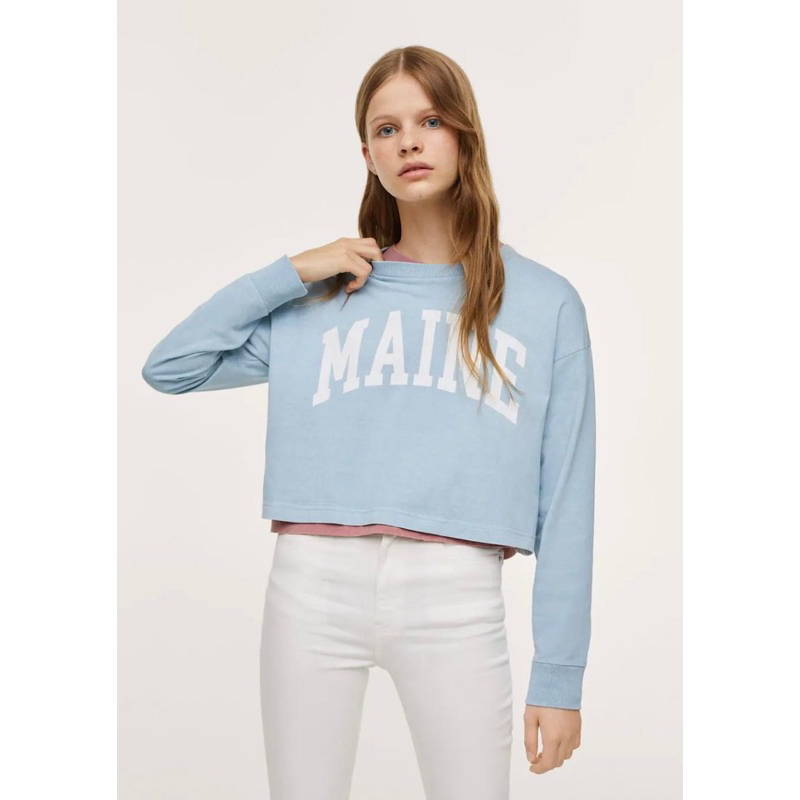 Áo thun croptop dài tay in chữ Mango auth new tag