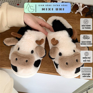 Dép bông đi trong nhà họa tiết con bò sữa cute xỉu ấm chân mùa đông hàng đẹp quảng châu 
