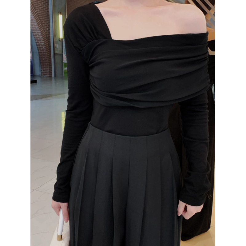 Áo hở vai nữ dài tay, áo lệch vai chất thun mịn, áo kiểu dáng ôm, co giãn,sang trọng LA CHIC