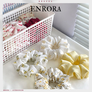 Scrunchies ENRORA Cột Tóc Vải Hoa Vàng Nhí Handmade]