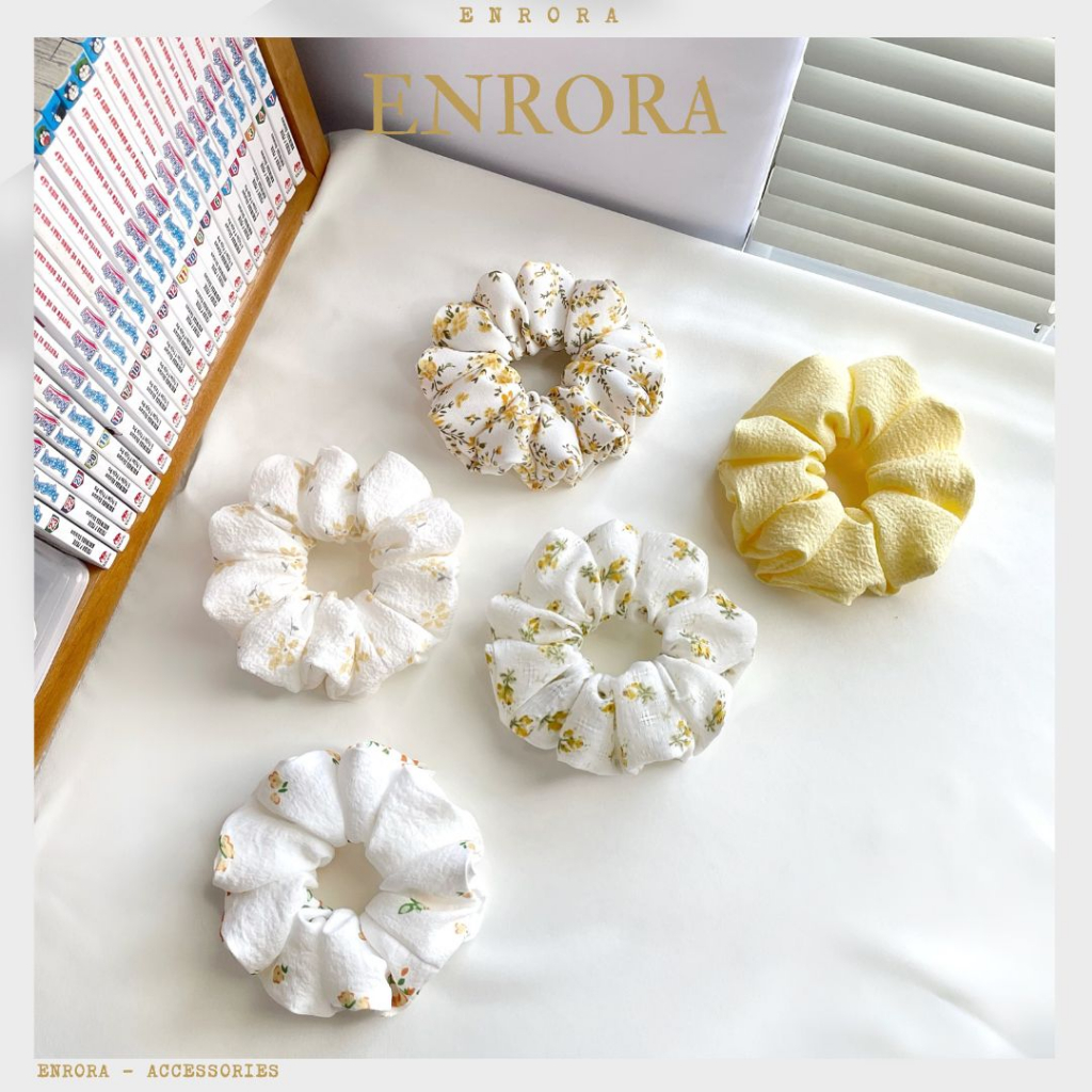 Scrunchies ENRORA Cột Tóc Vải Hoa Vàng Nhí
