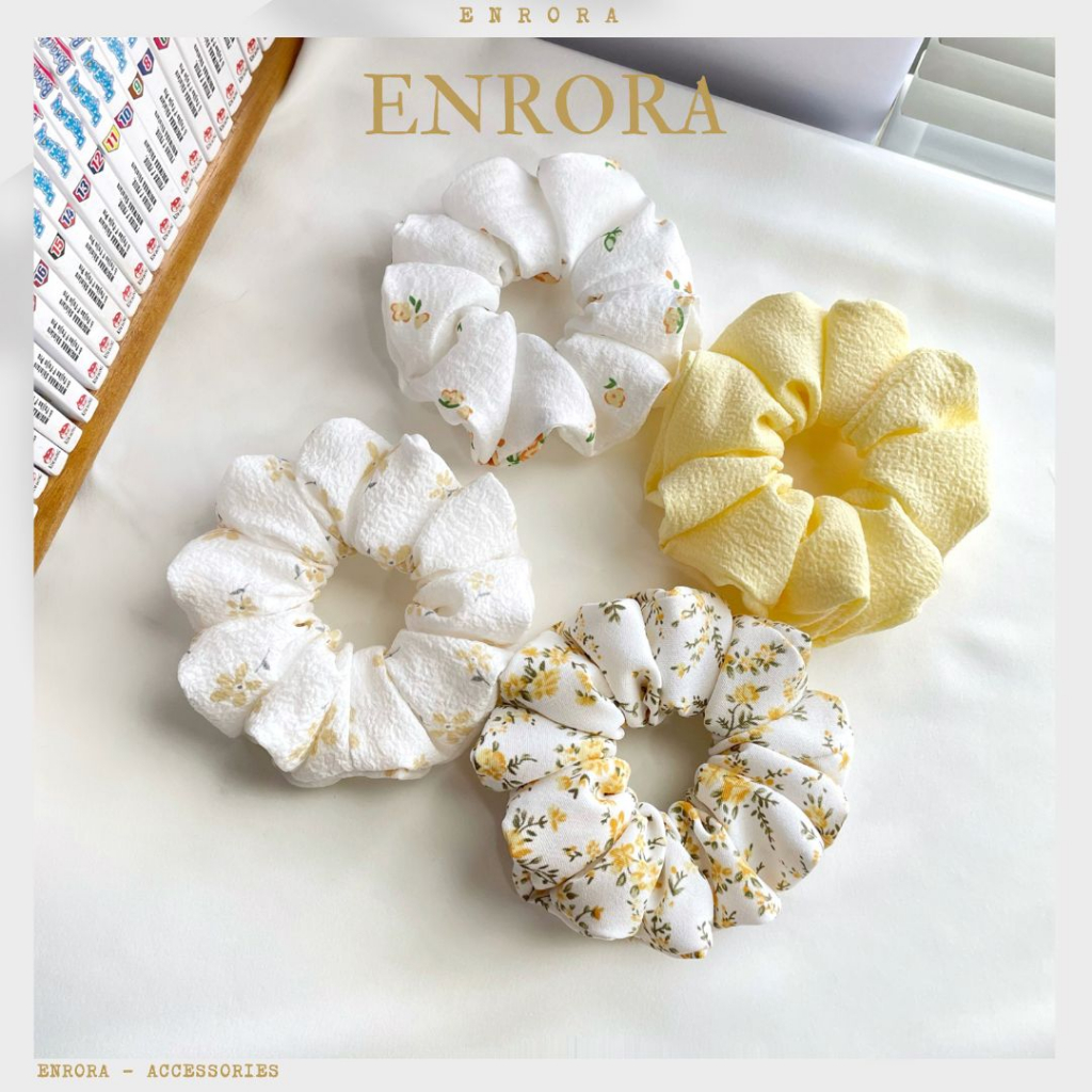 Scrunchies ENRORA Cột Tóc Vải Hoa Vàng Nhí