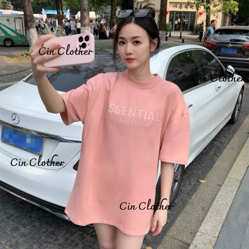 Áo Phông Essentials Hồng Cam Chữ Cao Su Hàng Quảng Châu Cao Cấp