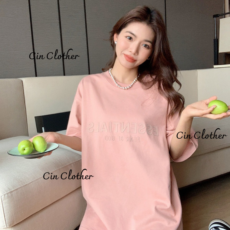 Áo Phông Essentials Hồng Cam Chữ Cao Su Hàng Quảng Châu Cao Cấp