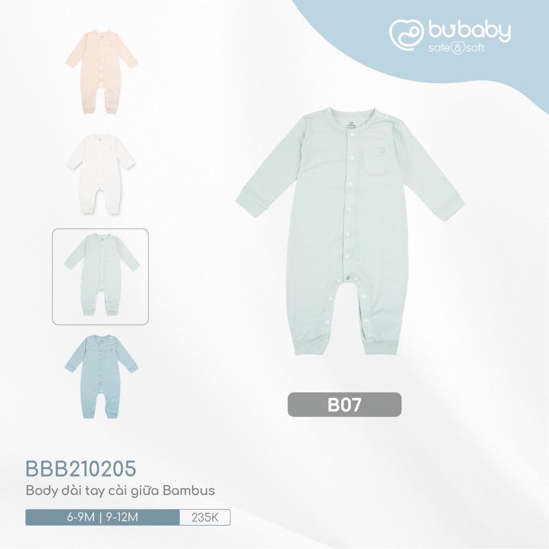 (Nhùn nhùn)Body dài tay Bubaby size 0-3m đến 9-12m