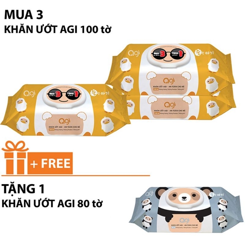 KHĂN ƯỚT AGI 3 GÓI 100 TỜ 🌟KHUYẾN MÃI🌟 1 GÓI  AGI 80 TỜ