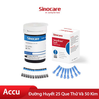 Que thử đường huyết safe accu loại lọ 25 que chính hãng sinocare tặng kèm 25 kim chích máu.