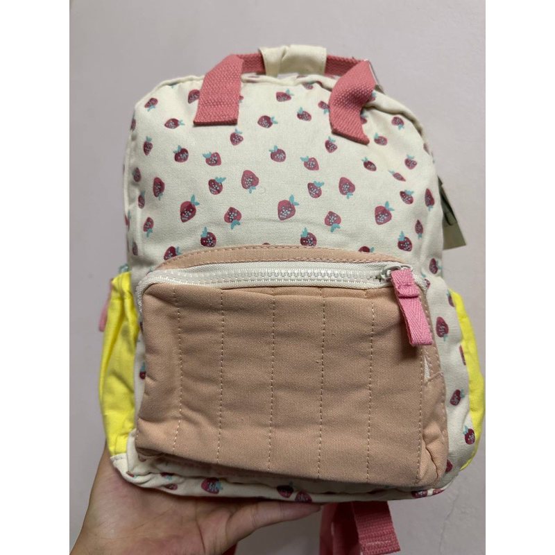 Balo Zara in hình quả dâu chất cotton canvas_Balo cho bé trẻ em đi học mẫu giáo, mầm non, nhà trẻ