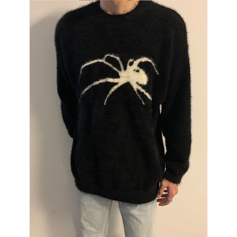 Áo len sweater nhung spider form rộng - áo len nhện phong cách âu mỹ Juwangorder
