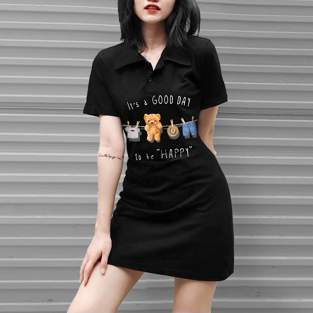 Váy polo có big size hoạ tiết HAPPY [mã 1206]