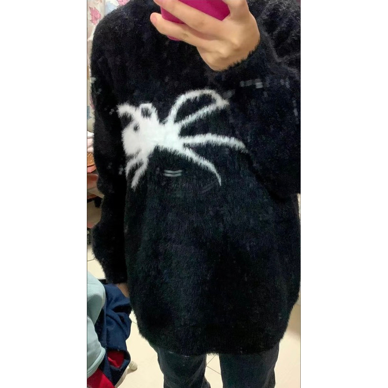 Áo len sweater nhung spider form rộng - áo len nhện phong cách âu mỹ Juwangorder