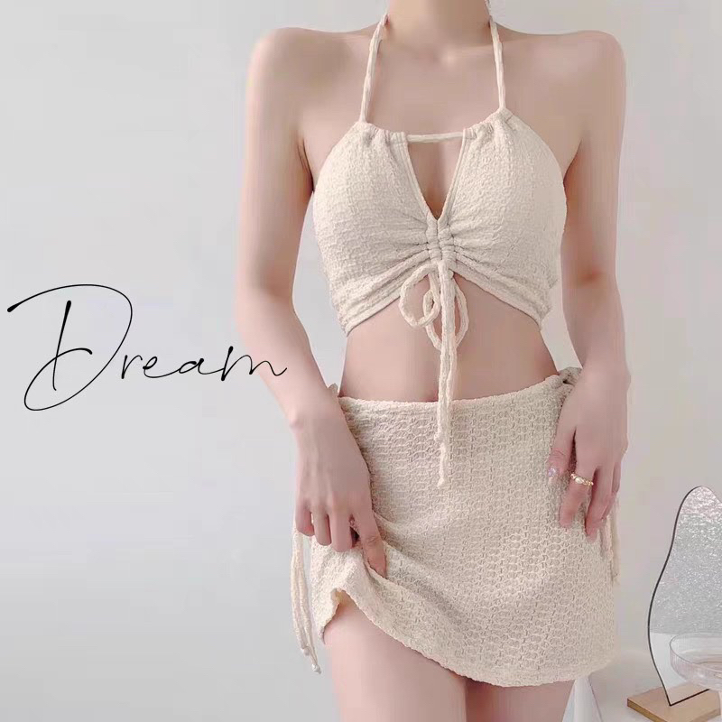 SÉT BIKINI 3 MÓN MÀU BE - ĐEN SIÊU XINH