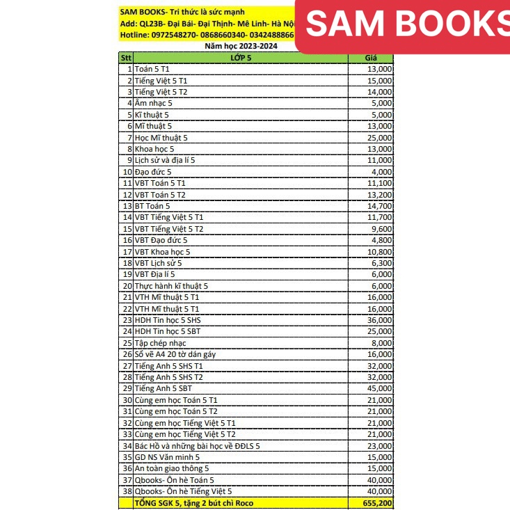 SGK 5  kèm bút chì ROCO 2B 5k