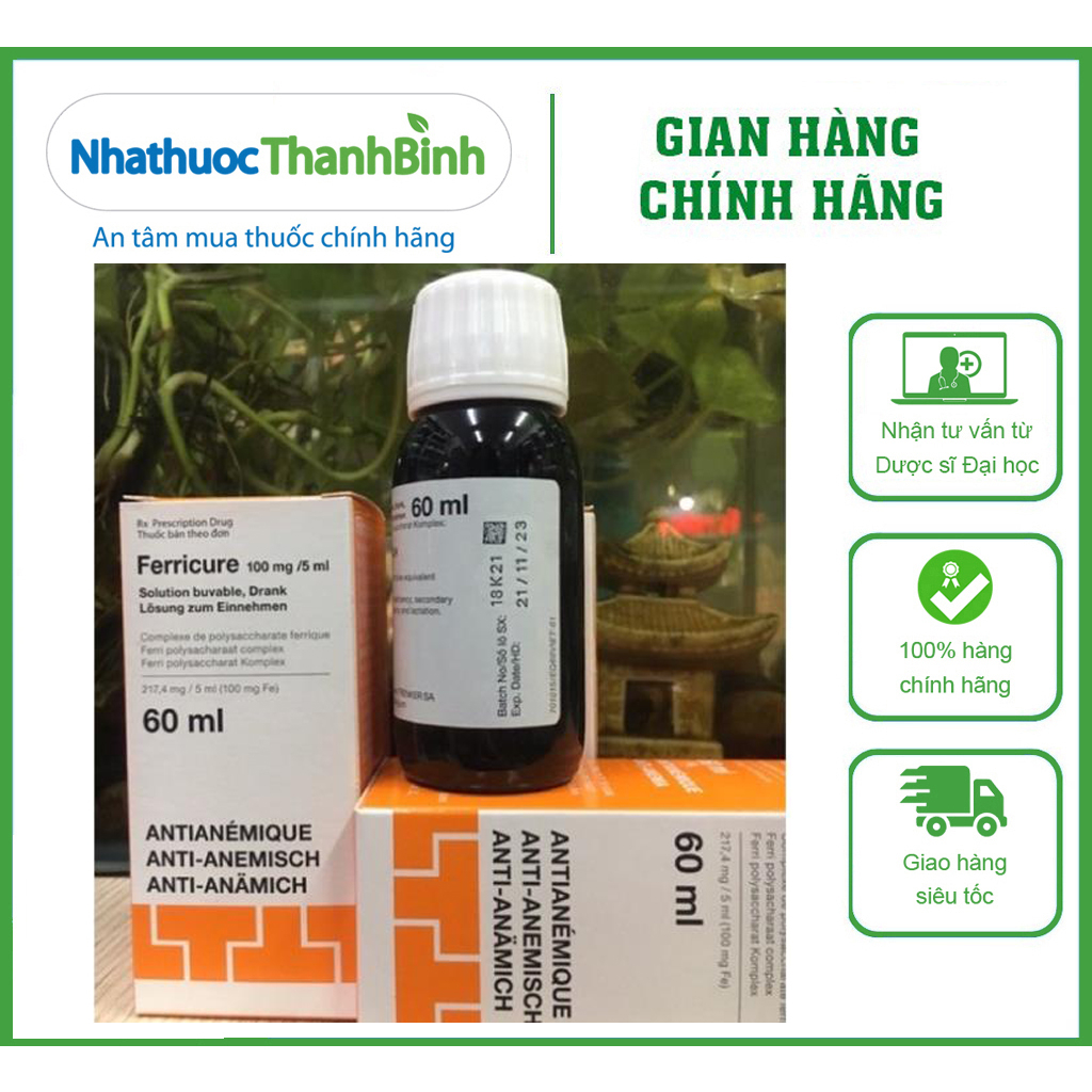 Ferricure 100mg/ 5ml lọ 60ml bổ sung sắt cho bé