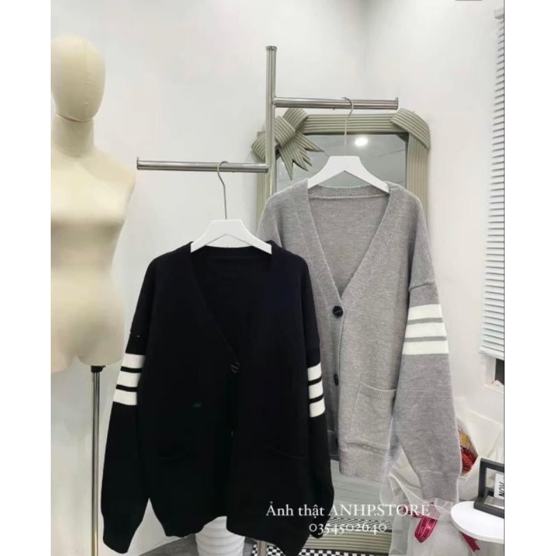 Áo Khoác Len 3 Sọc Tay Phối Trắng Size M L - Áo Khoác Cardigan Len Couple Mặc Đôi Xinh