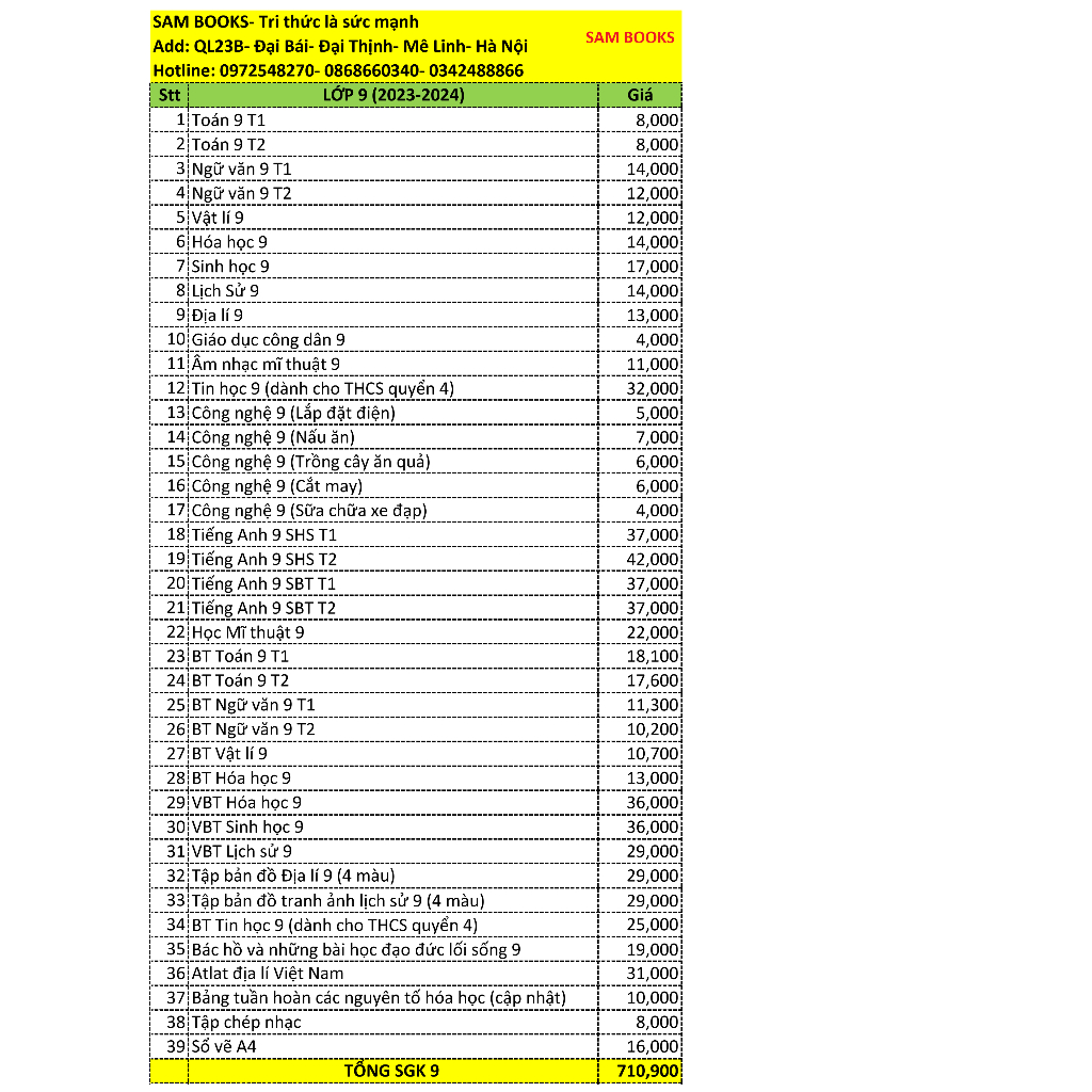 SGK 9  tặng bút chì ROCO 2B 5k
