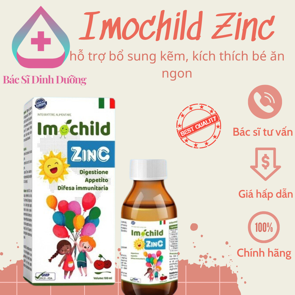 [Chính Hãng]  Imochild ZinC  bổ sung kẽm lysin vitamin giúp tăng đề kháng bé ăn ngon hộp 100ml