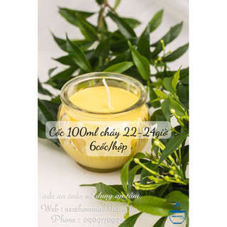 Hộp 6 cốc Nến bơ organic cao cấp Minh Khang cốc hoa sen 100ml cháy 20-24 giờ. Nến cốc hoa sen