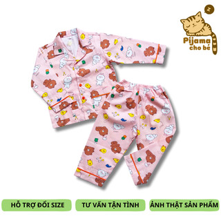 Bộ ngủ dài tay Pijama Cho Bé vải Thô cotton hút mồ hôi mịn đẹp sắc nét Nhiều kích cỡ 10-40kg