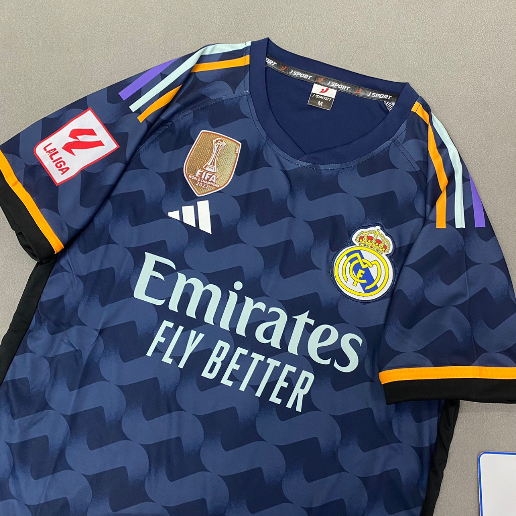 Bộ quần áo bóng đá Real xanh đen gợn sóng sân khách JP-2024FLG VĐ