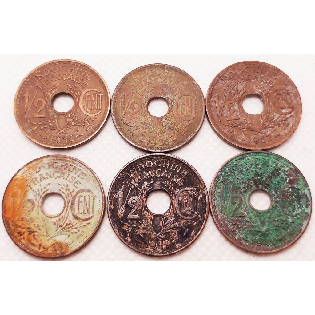 Bộ xu 1/2 cent Indochine đầy đủ các năm phát hành