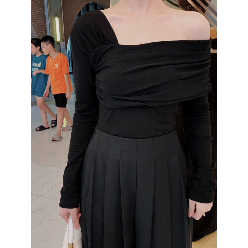 Áo hở vai nữ dài tay, áo lệch vai chất thun mịn, áo kiểu dáng ôm, co giãn,sang trọng LA CHIC