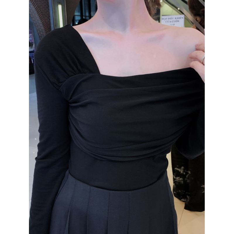 Áo hở vai nữ dài tay, áo lệch vai chất thun mịn, áo kiểu dáng ôm, co giãn,sang trọng LA CHIC