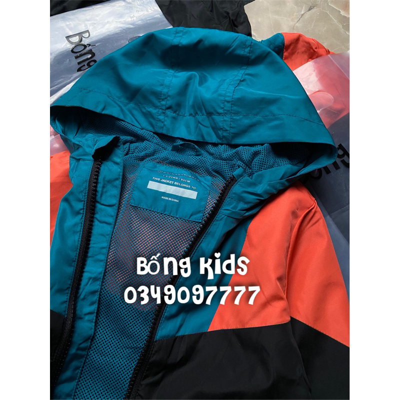 Áo Khoác Gió Bé Trai Phối Màu Xanh Mỏ Vịt/Đen/Cam PR