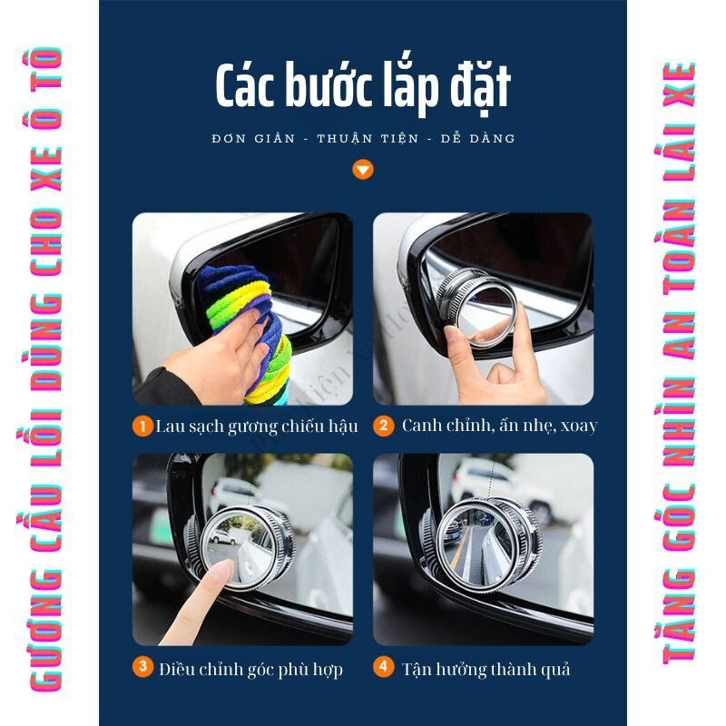 Gương Cầu Lồi Ô Tô Đế Hít, Cặp 2 Cái, Xoay 360 Độ, Mở Rộng Tầm Nhìn, Tháo Lắp Dễ Dàng, Không Để Lại Vết Keo, PKXH68