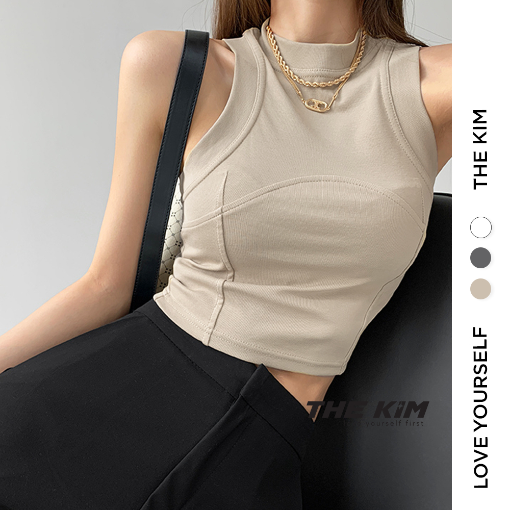Áo ba lỗ trơn croptop The Kim, áo 3 lỗ sát nách viền bo nách cổ ôm body Sexy