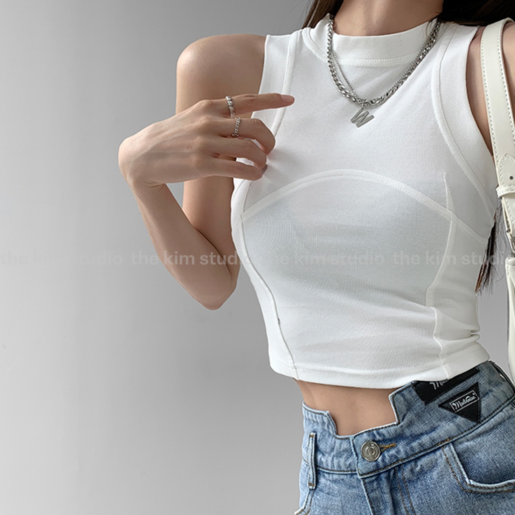 Áo ba lỗ trơn croptop The Kim, áo 3 lỗ sát nách viền bo nách cổ ôm body Sexy | BigBuy360 - bigbuy360.vn