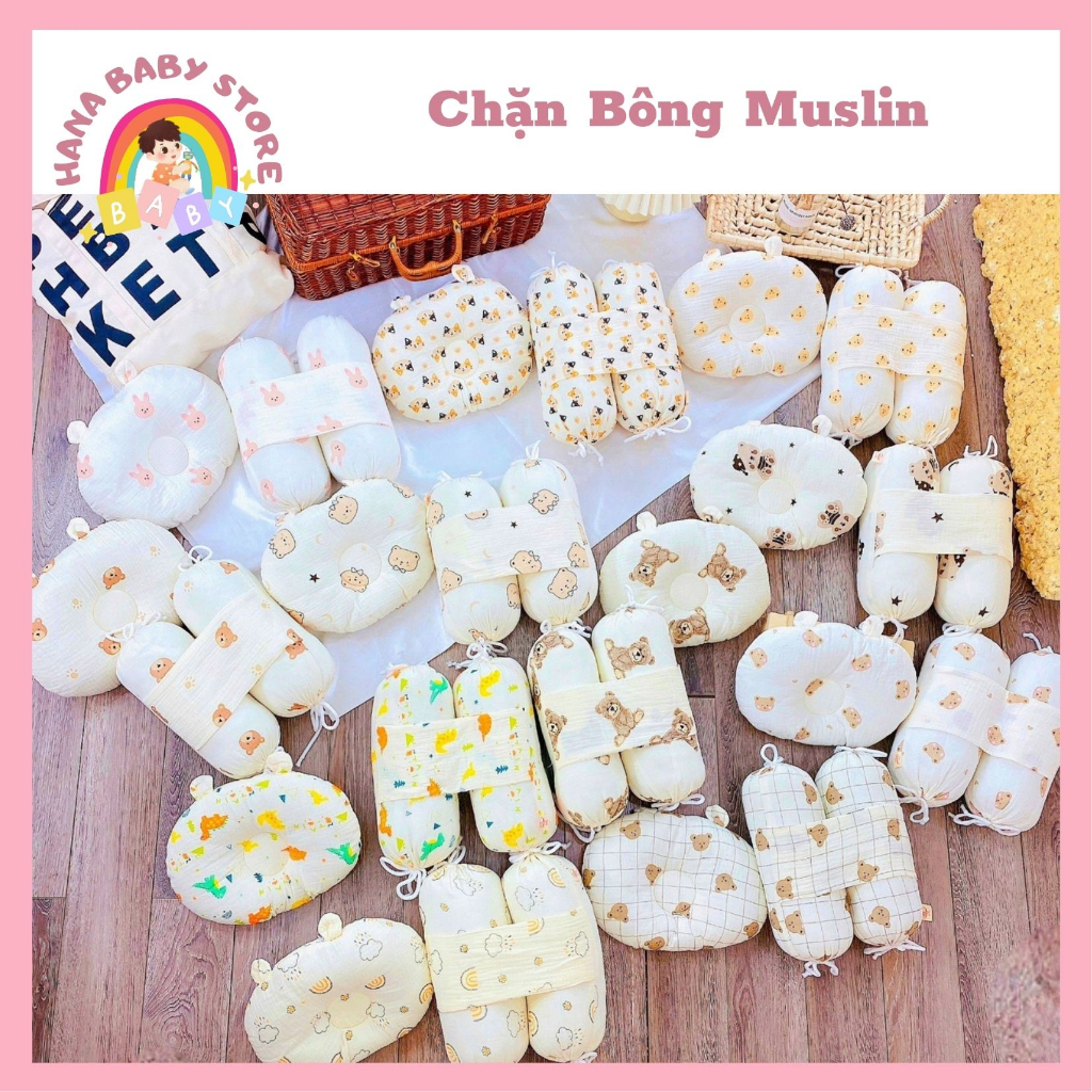 Chặn Bông Muslin Kèm Gối Cho Bé