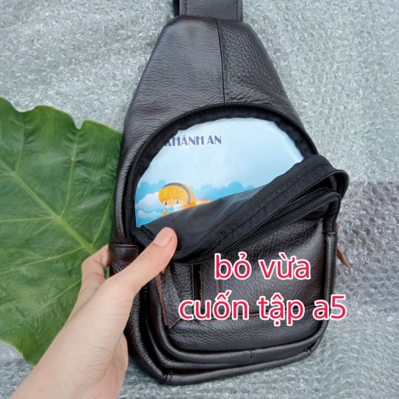 Túi Đeo Chéo Da Bò Nguyên Tấm, Chất Da Mềm Dẻo - Balo Nam Đeo Chéo Thời Trang Mới