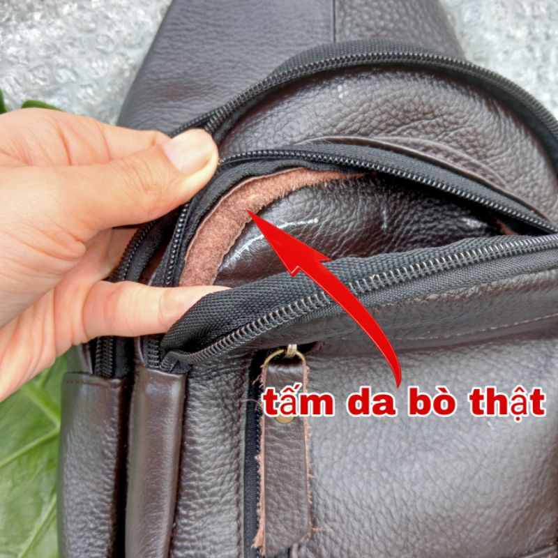 Túi Đeo Chéo Da Bò Nguyên Tấm, Chất Da Mềm Dẻo - Balo Nam Đeo Chéo Thời Trang Mới