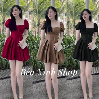 Váy Thời Trang Béo Xinh Bigsize Cổ Vuông Tay Phồng Dễ Thương Cho Các Nàng 50-100Kg - A.1173