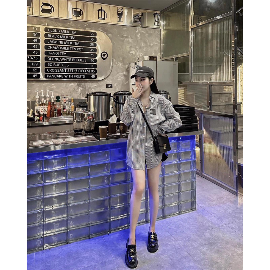 Áo sơ mi ce.lin kẻ dài tay form rộng unisex hàng Quảng Châu Cao Cấp l1