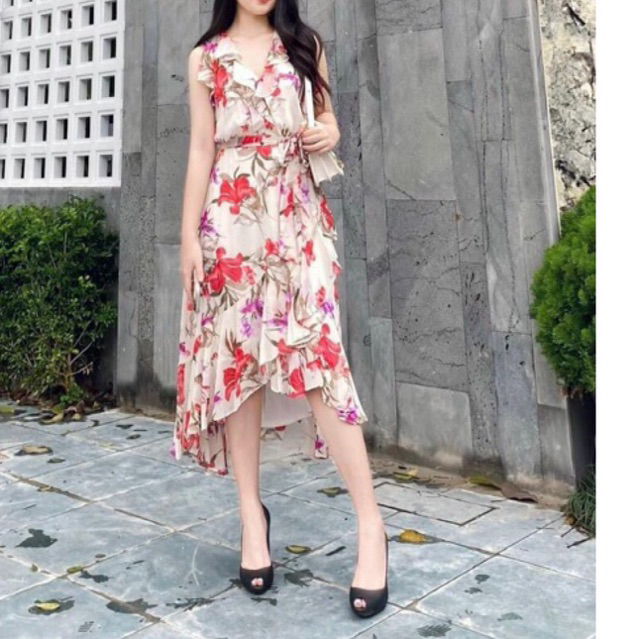 Đầm Taylor chiffon voan in hoa bay nhẹ xinh xắn