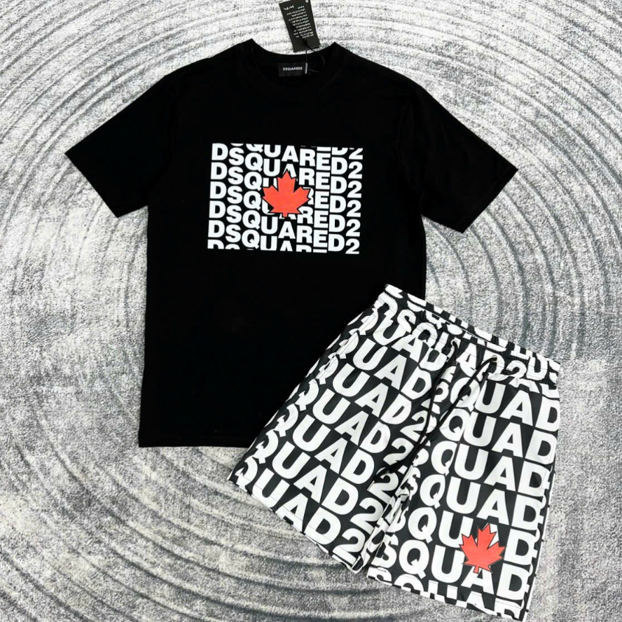 🔥Hot🔥 Bộ Quần Áo Thun DSQ2 Nam Phối Màu Đen Trắng, Bộ Áo Phông DSQ Chất Liệu Cotton Thoáng Mát