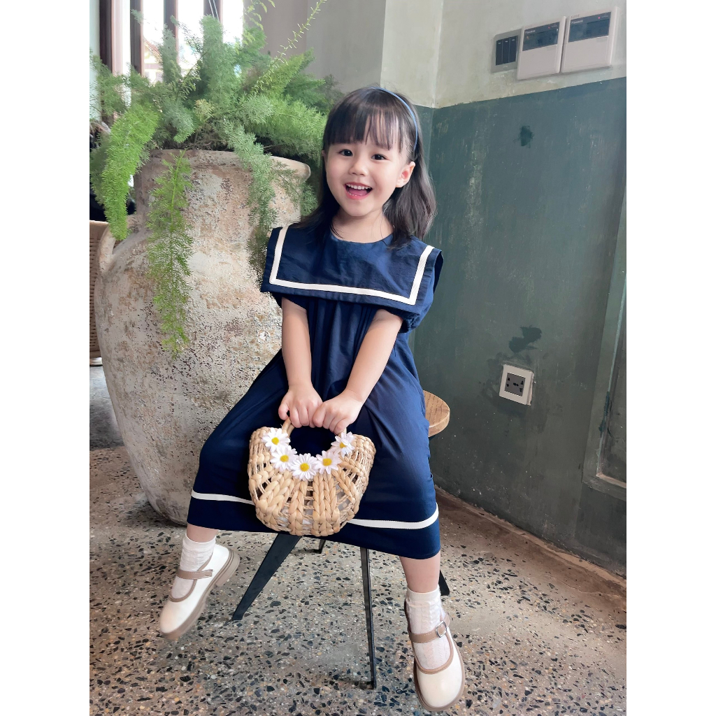 Váy bé gái PUKAKIDS - V19, váy thủy thủ cho bé gái, váy bé gái phong cách hàn quốc, đầm đi học cho bé 12 - 28kg