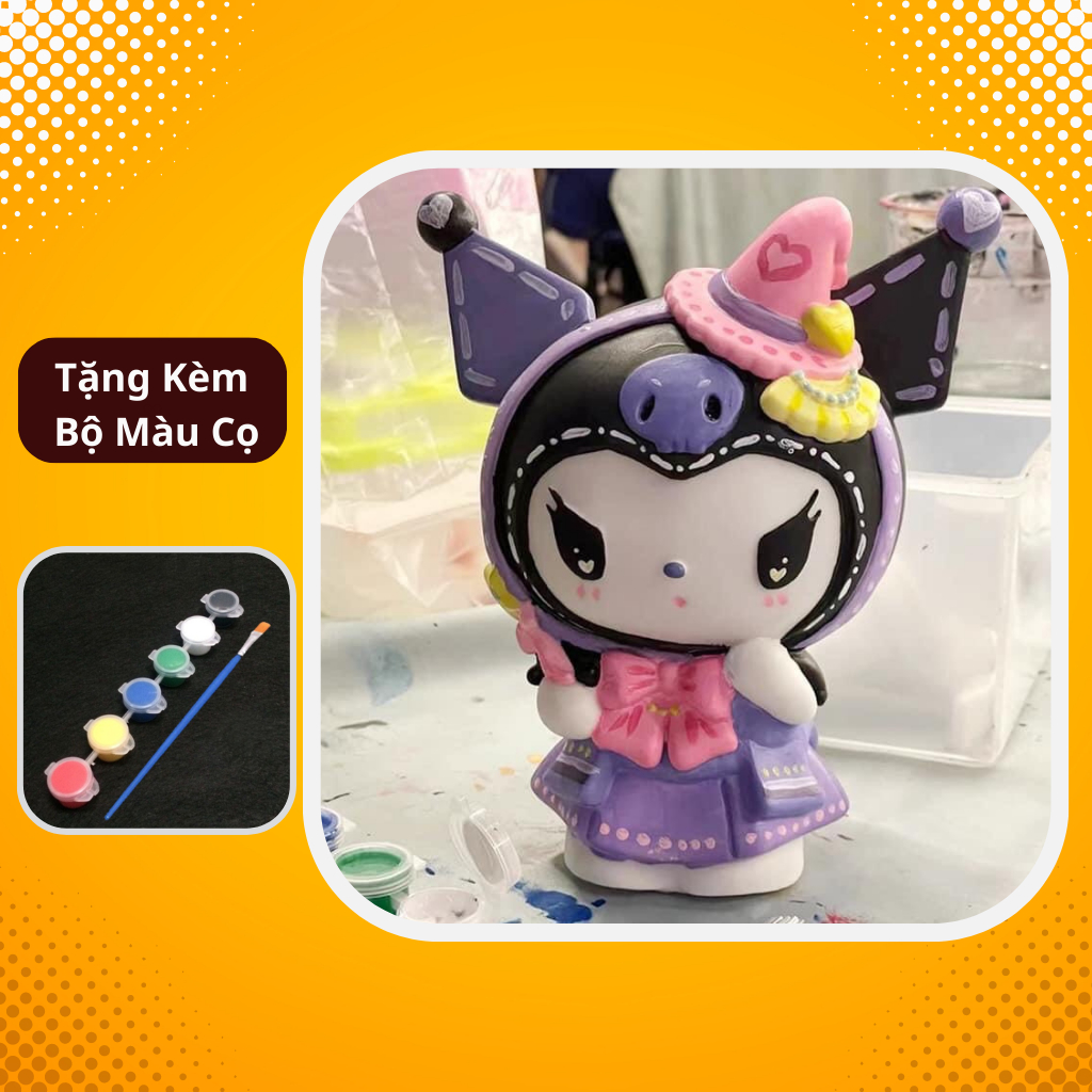 Tượng thạch cao tô màu cho bé size 20cm tặng kèm cọ và màu vẽ acrylic- Bộ tô tượng thạch cao Kuromi