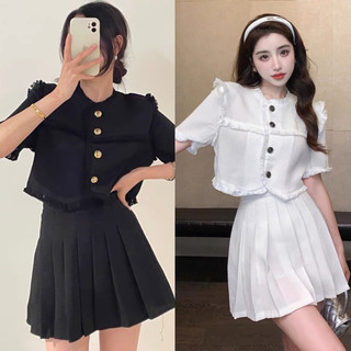 Set Váy Đầm Tiểu Thư Dạ Tua Rua Mix Chân Váy Xoè Xếp Li Hàng 2 Lớp Siêu Đẹp