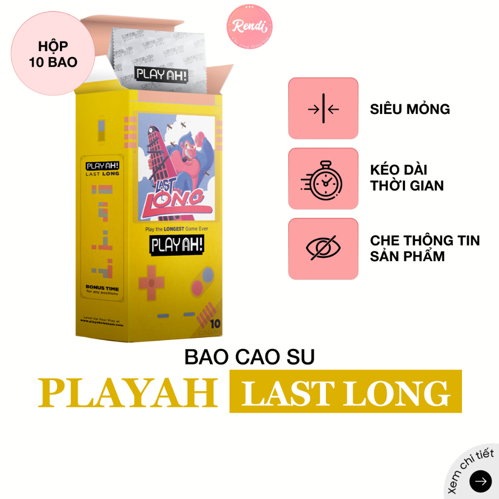 Bao Cao Su PLAYAH Last Long Kéo Dài Thời Gian Size 52mm Hộp 3C, Hộp 10C | Rendi Store